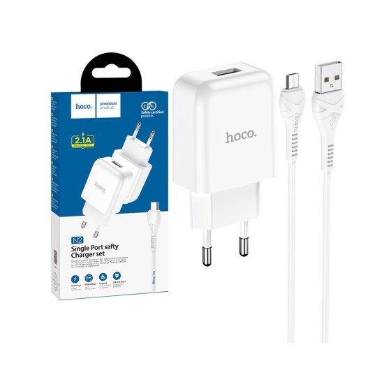Hoco Charger Set N2 Vigour (EU) with USB to Micro Cable 1m White Hoco Charger Set N2 Vigour (EU) with USB to Micro Cable 1m White